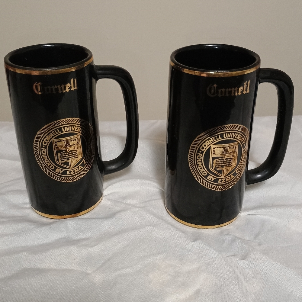 Pair of Cornell University Black and Gold Cappuccino Mugs